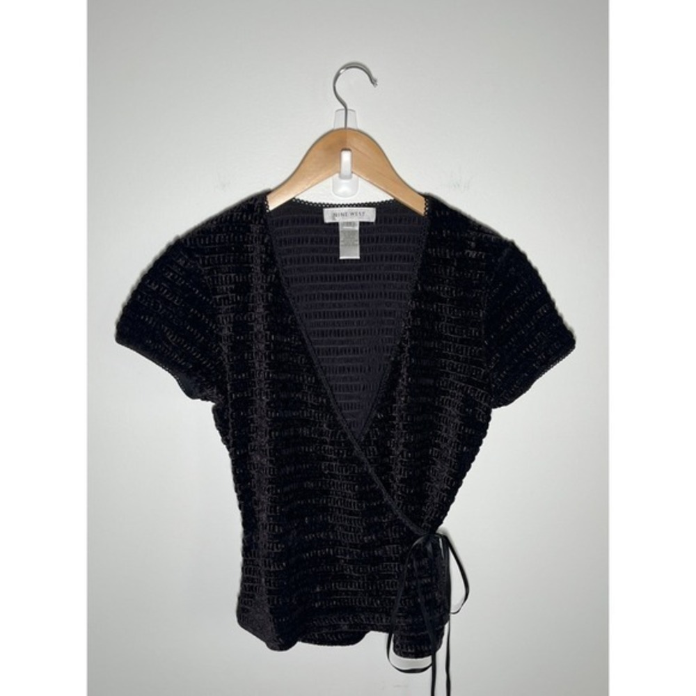 Nine West Y2K Womens Wrap Top Whimsigoth Grunge Dark Fairy Witchy Goth Black XS